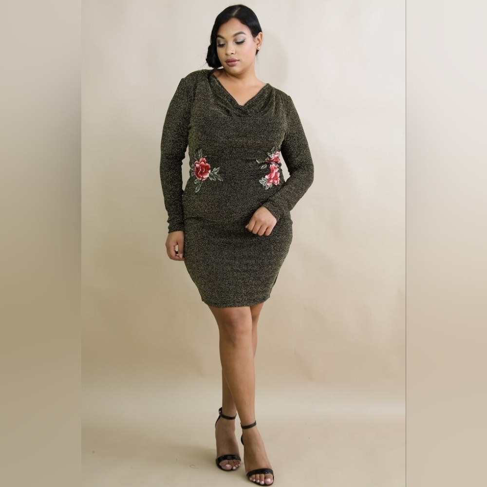 Symphony Plus Glitter Cowl Neck Bodycon Dress 2X-3X